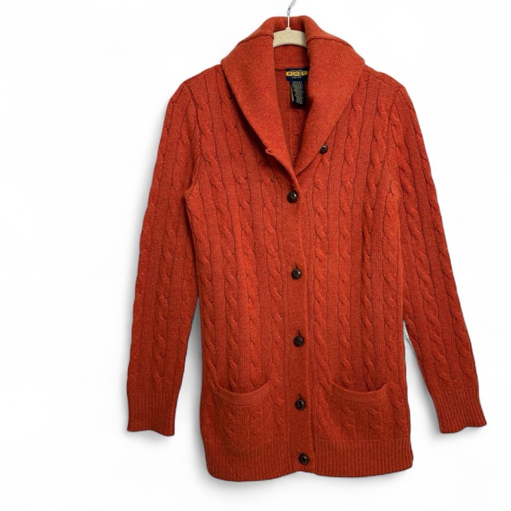 Rugby Ralph Lauren Wool Shawl Collard‎ Cardigan Sweater, Size MEDIUM